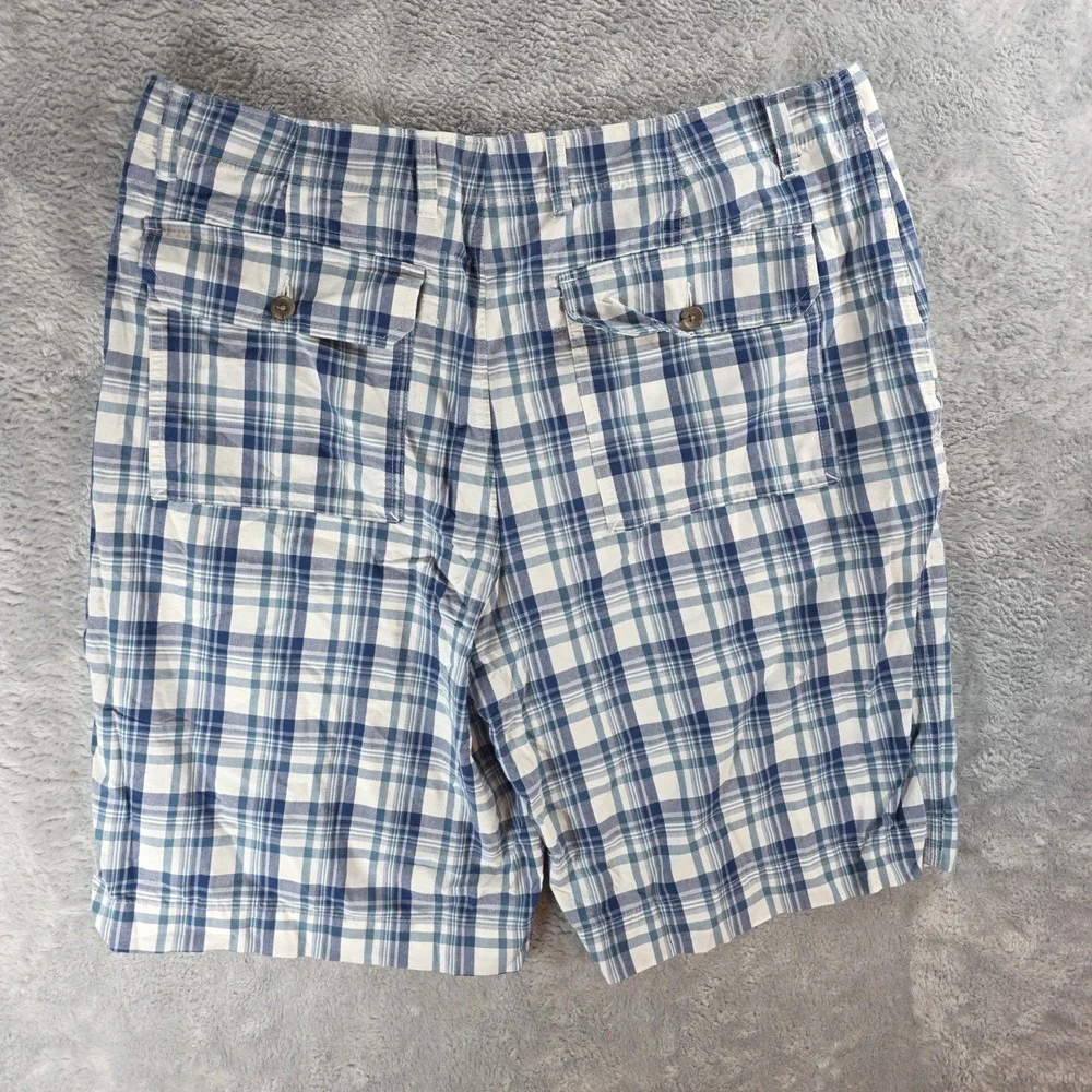 Banana‎ Republic Mens 36 Blue Plaid Cotton Shorts Flat Front Casual Summe